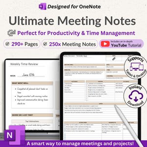 OneNote Planner, Planner per le note delle riunioni, Planner digitale con collegamenti ipertestuali, OneNote Productivity Planner per professionisti, OneNote Work Task Tracker