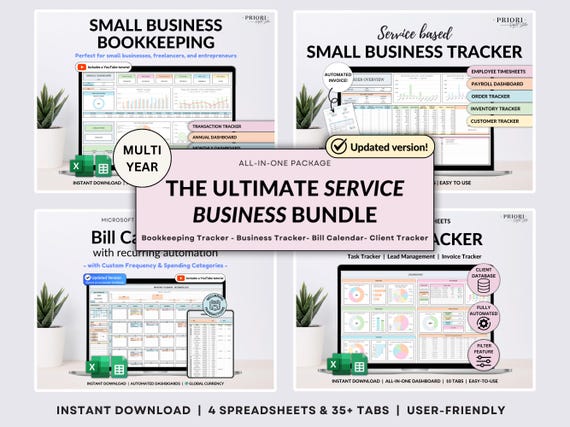 Small Business Spreadsheet Service Business Bookkeeping Client Tracker CRM Payroll Tracker Invoice Tracker Order Tracker Google Sheet Excel