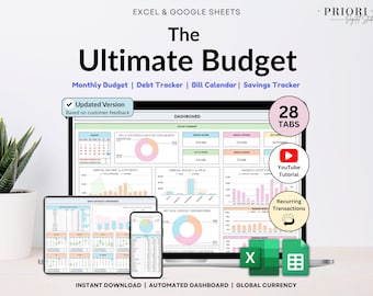Ultimate Annual Budget Spreadsheet Monthly Budget Tracker Couple Financial Planner Bill Tracker Debt Tracker Savings Excel Google Sheets