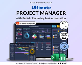 Project Planner Spreadsheet Dark Mode Excel Team Project Management Task Tracker Google Sheets Gantt Chart Kanban Board Eisenhower Matrix
