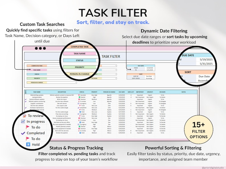 Decision Matrix Task Tracker Google Sheets Excel Spreadsheet Eisenhower Matrix To-Do List Project Planner Work Priority Matrix ADHD Productivity Planner Priority List Daily Tasks Team Planner Task Matrix Project Plan