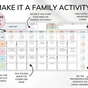 Family Chore Chart Google Sheets Excel Template Planner, Family Chore Cart Weekly Calendar, Cleaning Checklist, Daily Chore Chart for Kids