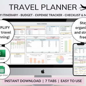 Travel Planner Google Sheet Excel Template Holiday Organizer Family Travel Budget Spreadsheet Travel Itinerary Vacation Planner Packing List