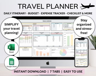 Travel Planner Google Sheet Excel Template Holiday Organizer Family Travel Budget Spreadsheet Travel Itinerary Vacation Planner Packing List
