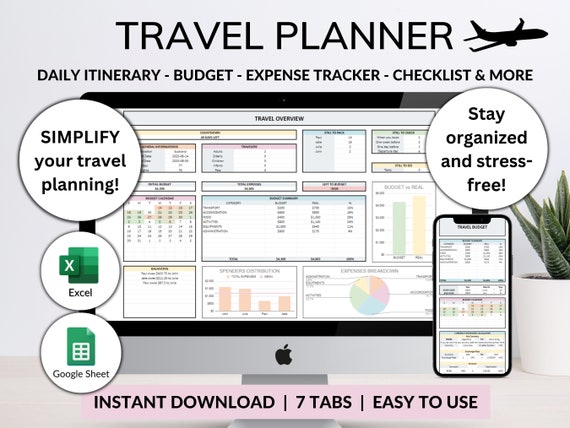 Travel Planner Google Sheet Excel Template Holiday Organizer