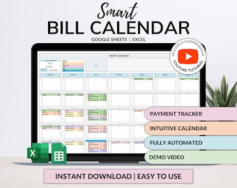 Feuille de calcul de suivi des factures Google Sheets Calendrier de factures Excel Planificateur de factures intelligent mensuel Calendrier 2024 modifiable Suivi du budget des finances personnelles