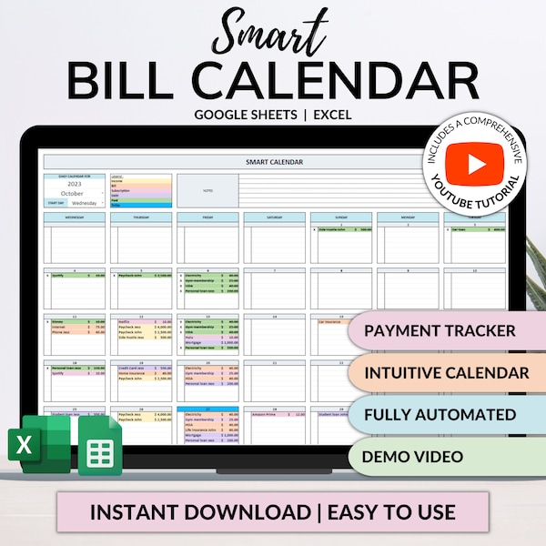 Bill Tracker Spreadsheet Google Spreadsheets Excel Bill Kalender Maandelijkse Smart Bill Planner Bewerkbare 2024 Kalender Persoonlijke Financiën Budget Tracker