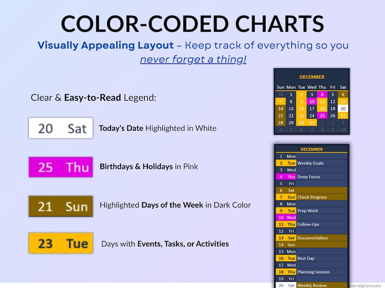 Year at a Glance Planner Spreadsheet Dark Mode Undated Yearly Overview ...