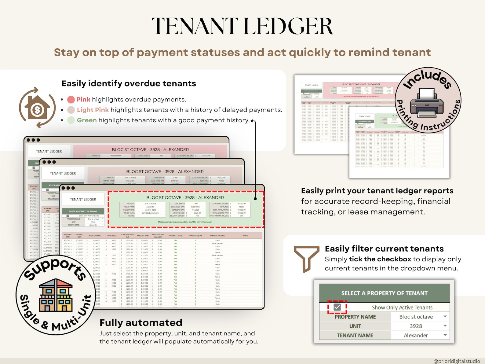 Rental Property Tracker Google Sheets Landlord Spreadsheet Multi ...
