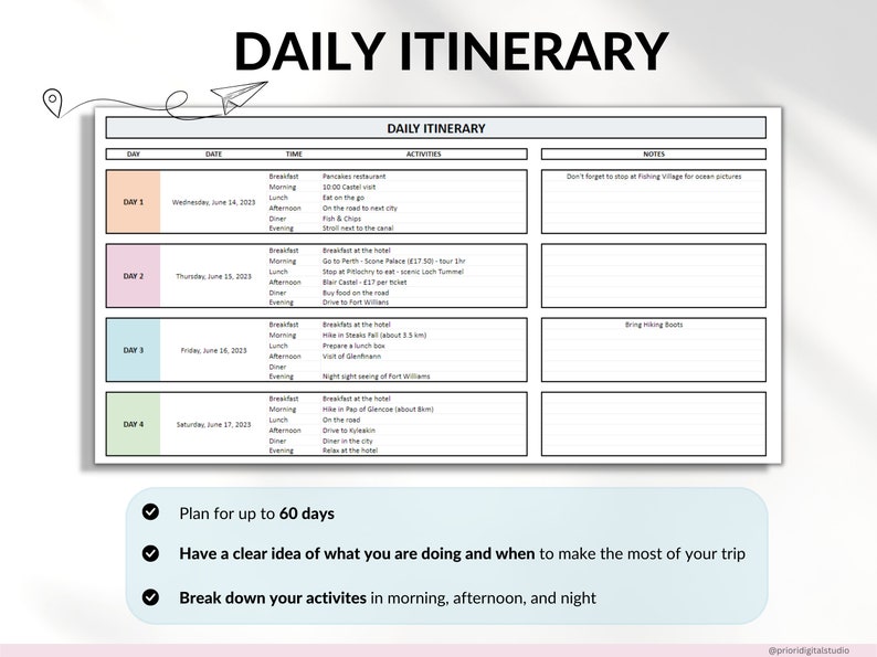 Travel Planner Google Sheets Excel Template Holiday Organizer Travel Budget Spreadsheet Travel Itinerary Vacation Planner Packing List