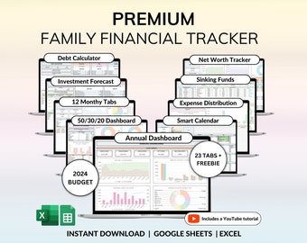 Hoja de cálculo de presupuesto anual Excel Hojas de cálculo de Google Rastreador de presupuesto quincenal mensual Planificador financiero de pareja familiar Calendario de facturas Rastreador de deudas