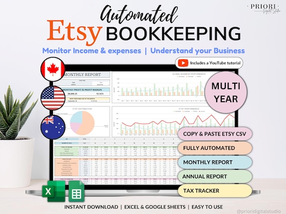 Etsy Seller Bookkeeping Spreadsheet Small Business Planner Income Expense Profit Tracker Google Sheets Excel Accounting Template Tax Tracker