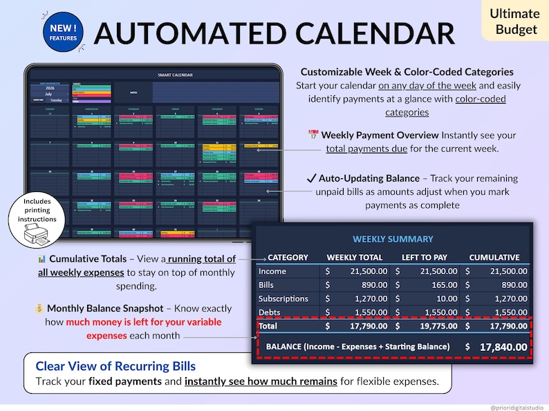 Ultimate Life Organizer Bundle for Excel and Google Sheets in dark mode, perfect for family and individual planning. Complete 2025, 2026, 2027 life planner with budget spreadsheet, habit tracker, task tracker, productivity planner, monthly and annual calendars, dashboards, goal tracking, meal planning, savings and debt tools, net worth and investment trackers. All-in-one digital planner for finance and daily organization. Reuse every year!