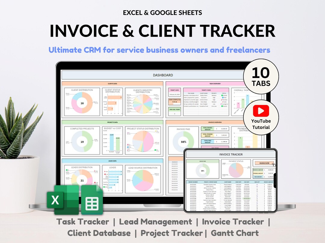 Invoice Tracker Client Tracker Template Small Business CRM Template ...