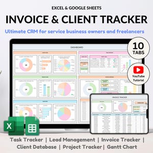 Invoice Tracker Client Tracker Template Small Business CRM Template Service Business Task Tracker Freelancer Google Sheets Excel Spreadsheet