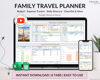 Travel Planner Google Sheets Excel Template Holiday Organizer Travel Budget Spreadsheet Travel Itinerary Vacation Planner Packing List