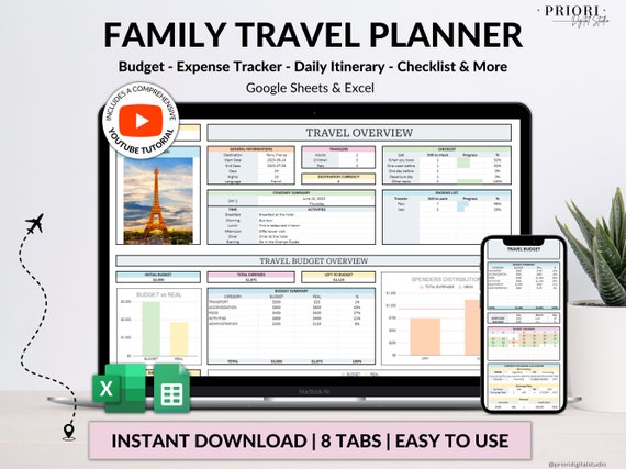 Travel Planner Google Sheets Excel Template Holiday Organizer Travel Budget Spreadsheet Travel Itinerary Vacation Planner Packing List