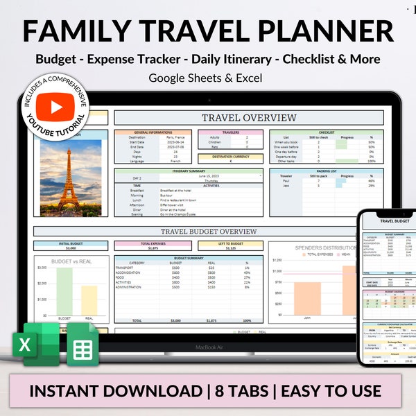 Travel Planner Google Sheets Excel Template Holiday Organizer Travel Budget Spreadsheet Travel Itinerary Vacation Planner Packing List