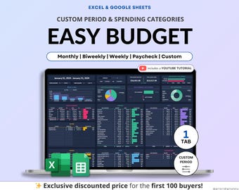 Paycheck Budget Planner for Google Sheets Budget Spreadsheet Excel Template Weekly Budget Biweekly Budget Dark Mode Income Expense Tracker