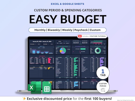 Paycheck Budget Planner for Google Sheets Budget Spreadsheet Excel Template Weekly Budget Biweekly Budget Dark Mode Income Expense Tracker