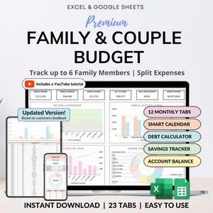 Family Annual Budget Excel Spreadsheet Google Sheets Monthly Biweekly Budget Tracker Couple Financial Planner Bill Calendar Debt Tracker
