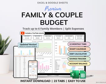 Family Annual Budget Excel Spreadsheet Google Sheets Monthly Biweekly Budget Tracker Couple Financial Planner Bill Calendar Debt Tracker