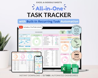 Task Tracker Spreadsheet Template Google Sheets Digital To-Do List Excel Daily Task Priority List Work Organization Team Project Management