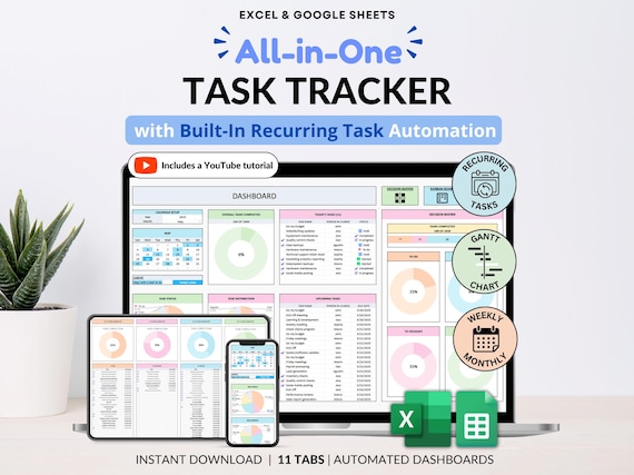 Task Tracker Spreadsheet Template Google Sheets Digital To-Do List Excel Daily Task Priority List Work Organization Team Project Management