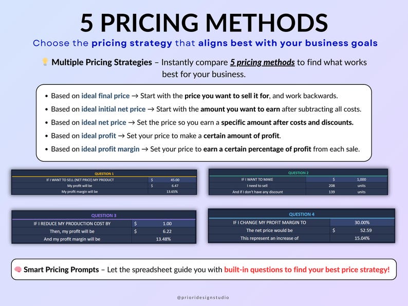 Ultimate Small Business Bundle in dark mode with 4 spreadsheets for Google Sheets and Excel including bookkeeping, inventory tracker, order tracker, pricing calculator, and smart bill calendar. Perfect for small business and handmade sellers to track income, expenses, sales taxes, inventory, customers, product pricing, invoices, profit, and bills in one complete business spreadsheet bundle. Can use for multiple years!