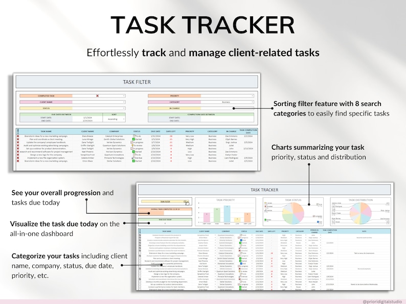 Client Tracker Spreadsheet for Small Business w/ Task Tracker Customer CRM Dashboard Google Sheets Excel Lead Management Invoice Tracker