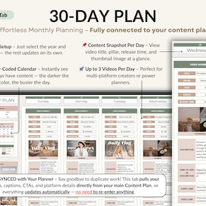 A complete YouTube creator planner in Excel and Google Sheets. Includes brand identity, goals, dashboard, monthly and weekly calendars, video content planning, 30-day schedule, collaboration tracker, and finance hub. Perfect for YouTubers, vloggers, and social media content creators to stay organized, plan videos, track progress, and grow their channel with a clear content strategy and planner system.