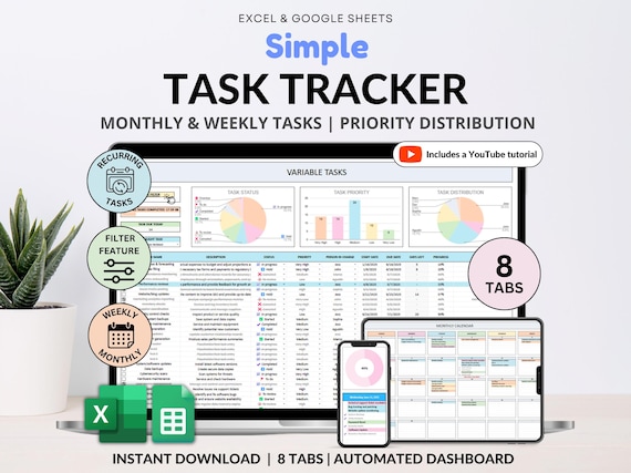 Task Tracker To-Do List Planner Spreadsheet Google Sheets Template Excel Daily Task Priority List Work Organization Team Project Management