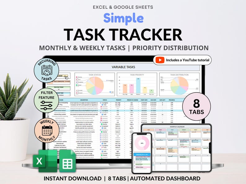Task Tracker To-do List Planner Spreadsheet Google Sheets Template ...