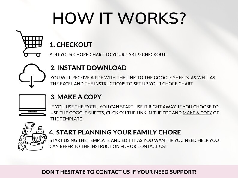 Family Chore Chart Google Sheets Excel Template Planner, Family Chore Cart Weekly Calendar, Cleaning Checklist, Daily Chore Chart for Kids