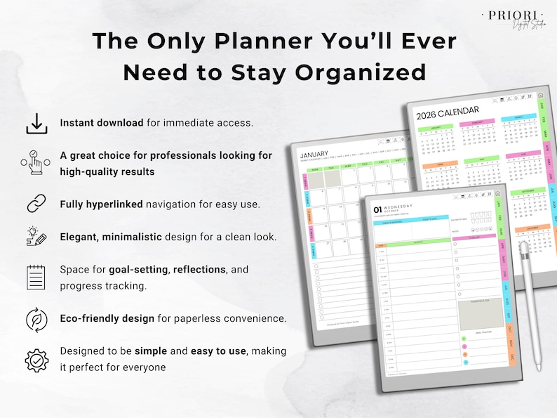 Remarkable Digital Planner 2026 Daily Planner Remarkable 2 Template ...