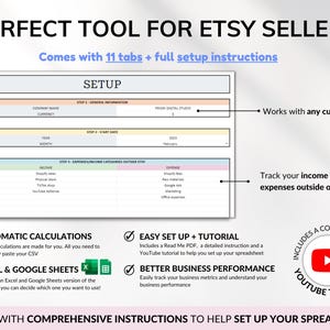 Etsy Seller Bookkeeping Spreadsheet Small Business Planner Income Expense Profit Tracker Google Sheets Excel Accounting Template Tax Tracker