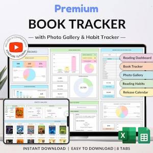 Book Tracker e pianificatore di elenchi di lettura Fogli Google Excel Reading Tracker Modello di foglio di calcolo per recensioni di libri Diario di lettura Regalo per amanti dei libri