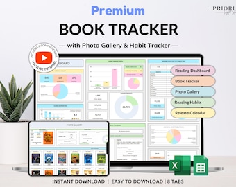 Book Tracker & Reading List Planner Google Sheets Excel Reading Tracker Book Review Spreadsheet Template Book Journal Gift for Book Lover