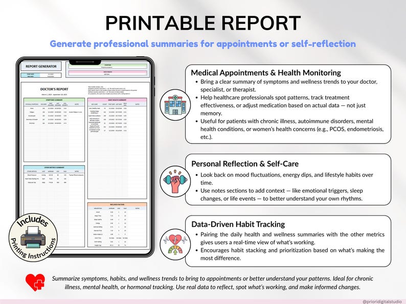 Health Wellness Tracker Spreadsheet Google Sheets Chronic Illness Symptom Log Daily Mental Health Journal Pain Tracker Excel Medical Binder Symptom Analyzer Sleep Tracker Medical Record Tracker