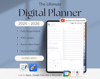 Digital Planner 2025 2026 Goodnotes Notebook Notability Planner All-in-One Life Planner Daily Journal Weekly Monthly Planner Ipad Android