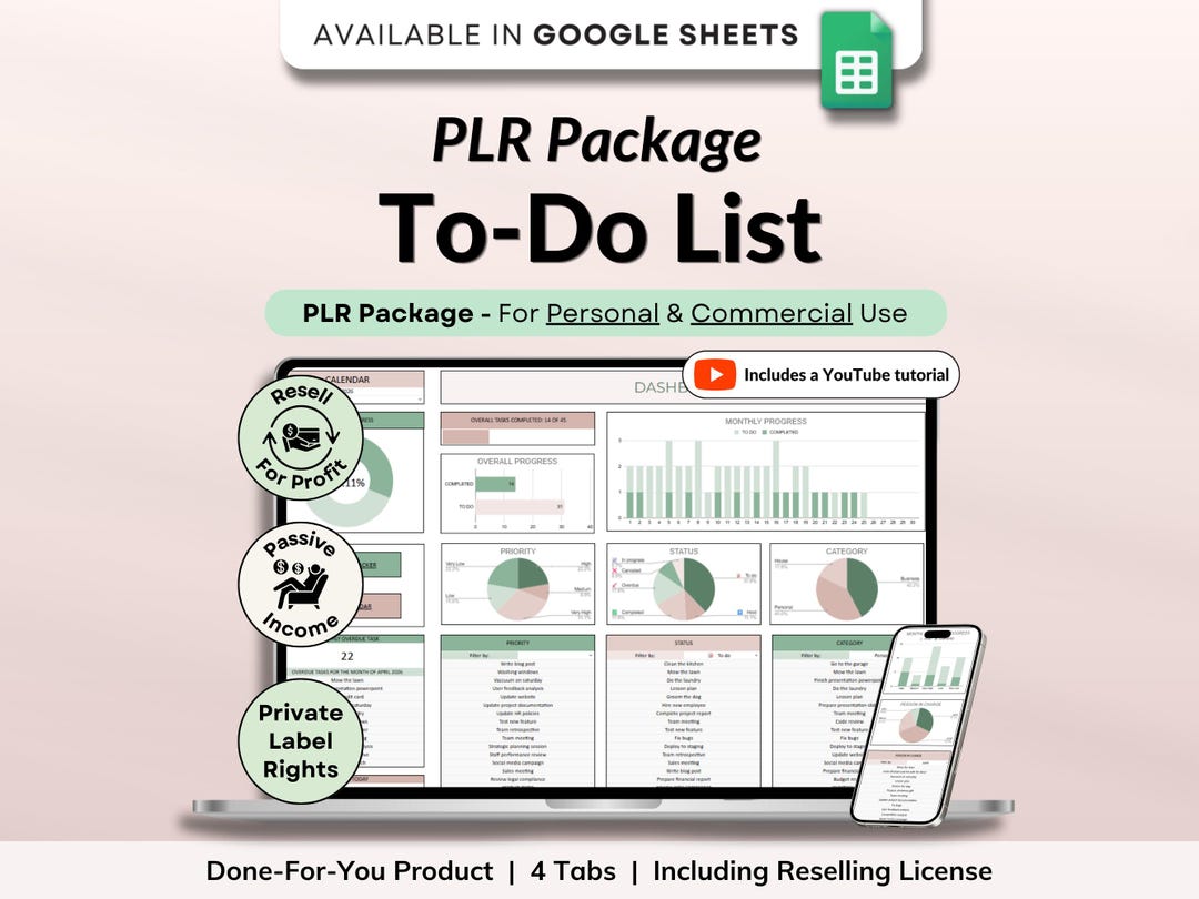 PLR To-do List Tracker Commercial Use PLR Task Tracker Google Sheets ...