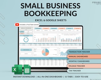 Small Business Bookkeeping Spreadsheet Income Expense Tracker Tax Tracker Accounting Template Mileage Tracker Business Planner Profit & Loss