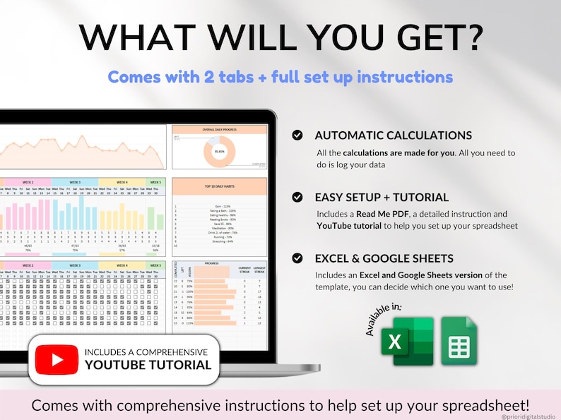 Habit Tracker Spreadsheet Google Sheets Excel Daily Habit Planner Weekly Goal Planner Digital Routine Dashboard Habit To Do List Template