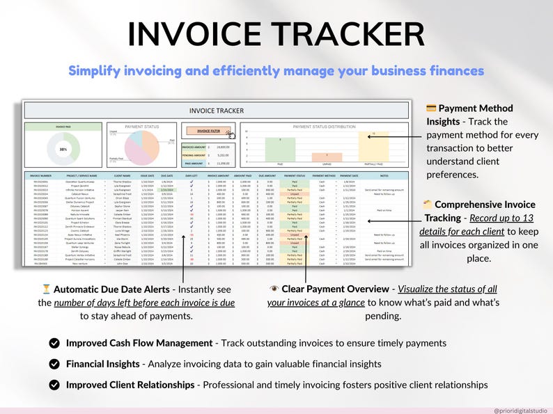 Small business spreadsheet bundle for service business owners available in Excel and Google Sheets. Includes bookkeeping spreadsheet, client tracker, CRM, payroll tracker, invoice tracker, and order tracker to organize finances and customers. Perfect all-in-one toolkit to manage your service business, streamline bookkeeping, and track clients, orders, and payments with ease in one simple system.