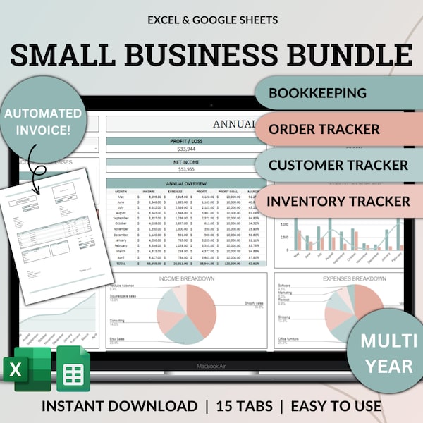 Small Business Tracker Google Sheets Excel Template Bookkeeping Spreadsheet Inventory Tracker Order Tracker Customer Tracker Sales Taxes