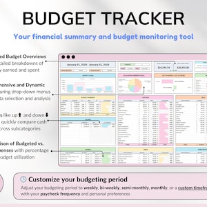Easy Budget Planner for Google Sheets and Excel — an all-in-one paycheck budgeting spreadsheet designed to help you manage your weekly, biweekly, and monthly finances. Track income, expenses, bills, and savings goals effortlessly. Perfect for personal finance management, money tracking, and improving your financial planning with a clear, customizable budget template