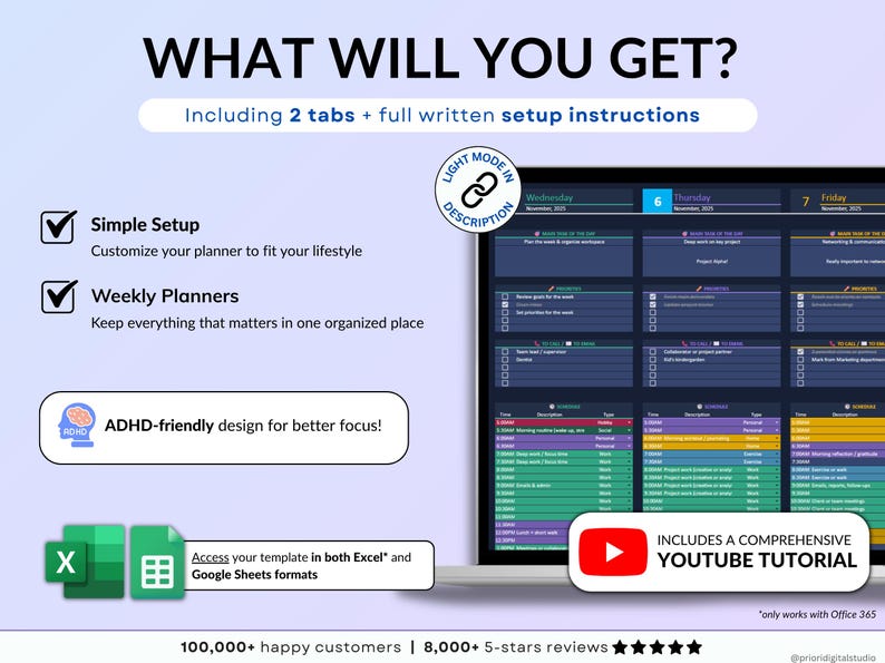 Weekly Planner Daily Task Tracker Dark Mode Spreadsheet Google Sheets ...
