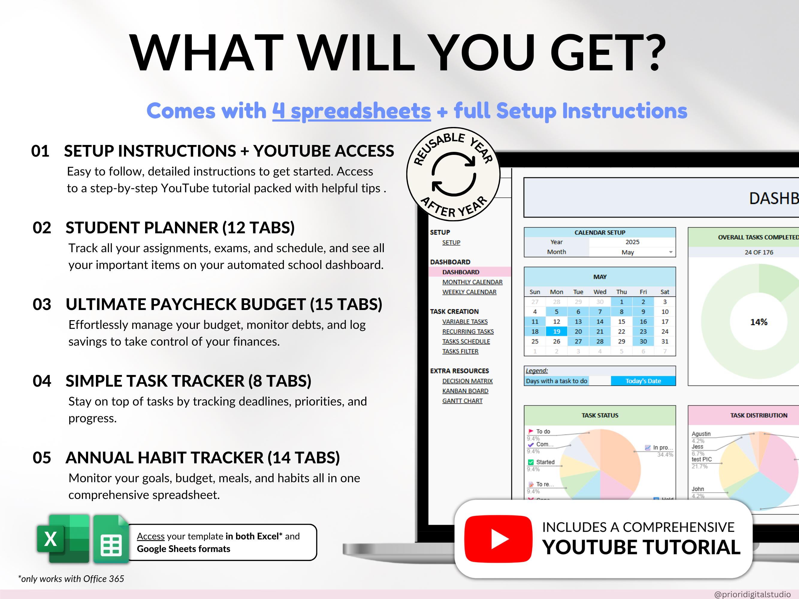 Student Planner Bundle Google Sheets Assignment Tracker Task Organizer ...