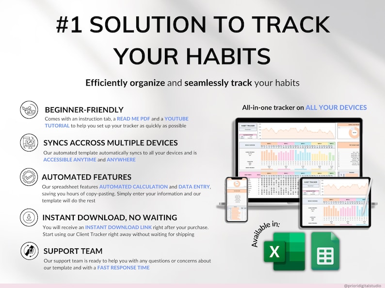 Habit Tracker Spreadsheet Google Sheets Excel Daily Habit Planner Weekly Goal Planner Digital Routine Dashboard Habit To Do List Template