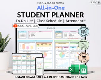 Studentenplaner mit Aufgabentracker Akademischer Planer Google Sheets Excel Aufgabentracker To-Do Liste Automatisierter Kalender Budget Buchhaltung
